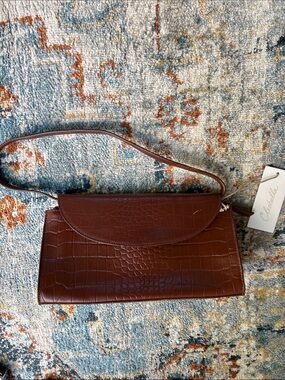 Cleobella Miranda Classic Brown Cognac Croc-Embossed Shoulder Bag, NWT